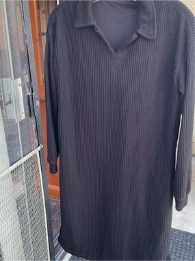 Black Ribbed Long Sleeve Knit Dress